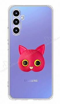 Samsung Galaxy A54 Kedi Figürlü Telefon Tutuculu Koyu Pembe Silikon Kılıf - 1