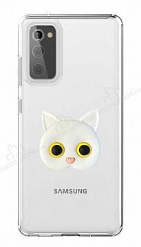 Samsung Galaxy S20 FE Kedi Figürlü Telefon Tutuculu Beyaz Silikon Kılıf - 1