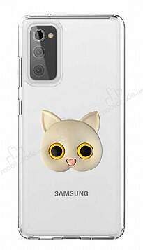 Samsung Galaxy S20 FE Kedi Figürlü Telefon Tutuculu Gri Silikon Kılıf - 1