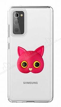 Samsung Galaxy S20 FE Kedi Figürlü Telefon Tutuculu Koyu Pembe Silikon Kılıf - 1