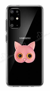 Samsung Galaxy S20 Plus Kedi Figürlü Telefon Tutuculu Açık Pembe Silikon Kılıf - 1