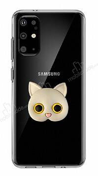 Samsung Galaxy S20 Plus Kedi Figürlü Telefon Tutuculu Gri Silikon Kılıf - 1