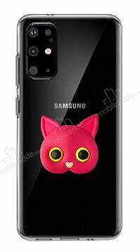 Samsung Galaxy S20 Plus Kedi Figürlü Telefon Tutuculu Koyu Pembe Silikon Kılıf - 1