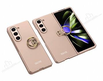 Samsung Galaxy Z Fold 5 Yüzüklü Rose Gold Rubber Kılıf - 1