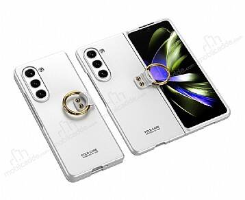 Samsung Galaxy Z Fold 5 Yüzüklü Silver Rubber Kılıf - 1