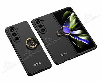 Samsung Galaxy Z Fold 5 Yüzüklü Siyah Rubber Kılıf - 1