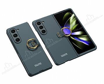 Samsung Galaxy Z Fold 5 Yüzüklü Yeşil Rubber Kılıf - 1