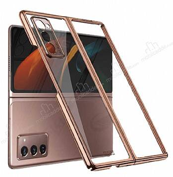 Samsung Galaxy Z Fold2 5G Metalik Kenarlı Rose Gold Cam Kılıf - 1