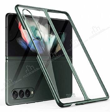 Samsung Galaxy Z Fold3 5G Metalik Kenarlı Koyu Yeşil Cam Kılıf - 1