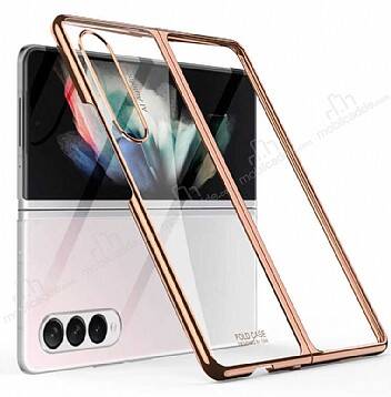 Samsung Galaxy Z Fold3 5G Metalik Kenarlı Rose Gold Cam Kılıf - 1