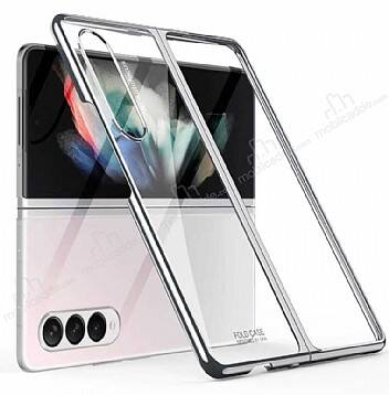 Samsung Galaxy Z Fold3 5G Metalik Kenarlı Silver Cam Kılıf - 1