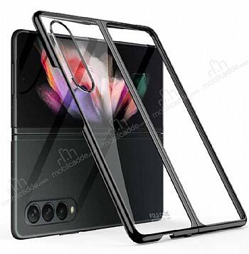 Samsung Galaxy Z Fold3 5G Metalik Kenarlı Siyah Cam Kılıf - 1