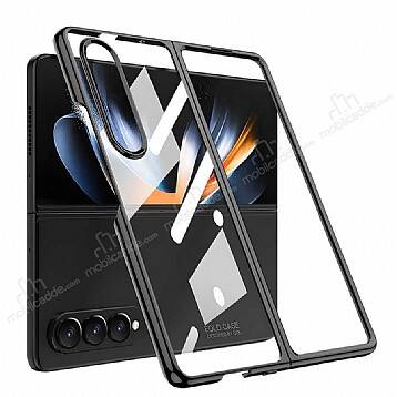 Samsung Galaxy Z Fold4 Metalik Kenarlı Siyah Cam Kılıf - 1