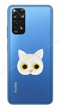 Xiaomi Redmi Note 11S Kedi Figürlü Telefon Tutuculu Beyaz Silikon Kılıf - 1