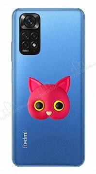 Xiaomi Redmi Note 11S Kedi Figürlü Telefon Tutuculu Koyu Pembe Silikon Kılıf - 1