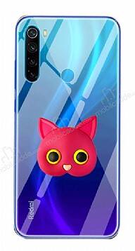 Xiaomi Redmi Note 8 Kedi Figürlü Telefon Tutuculu Koyu Pembe Silikon Kılıf - 1